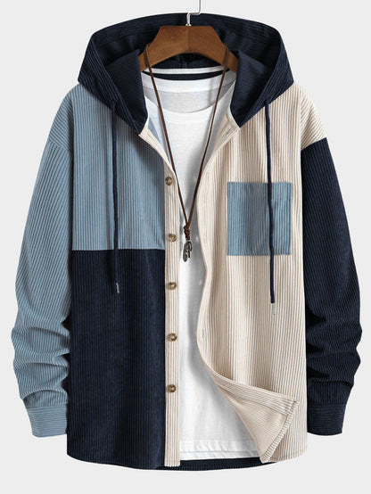 Relax Fit Colorblock Corduroy Hooded Shirt