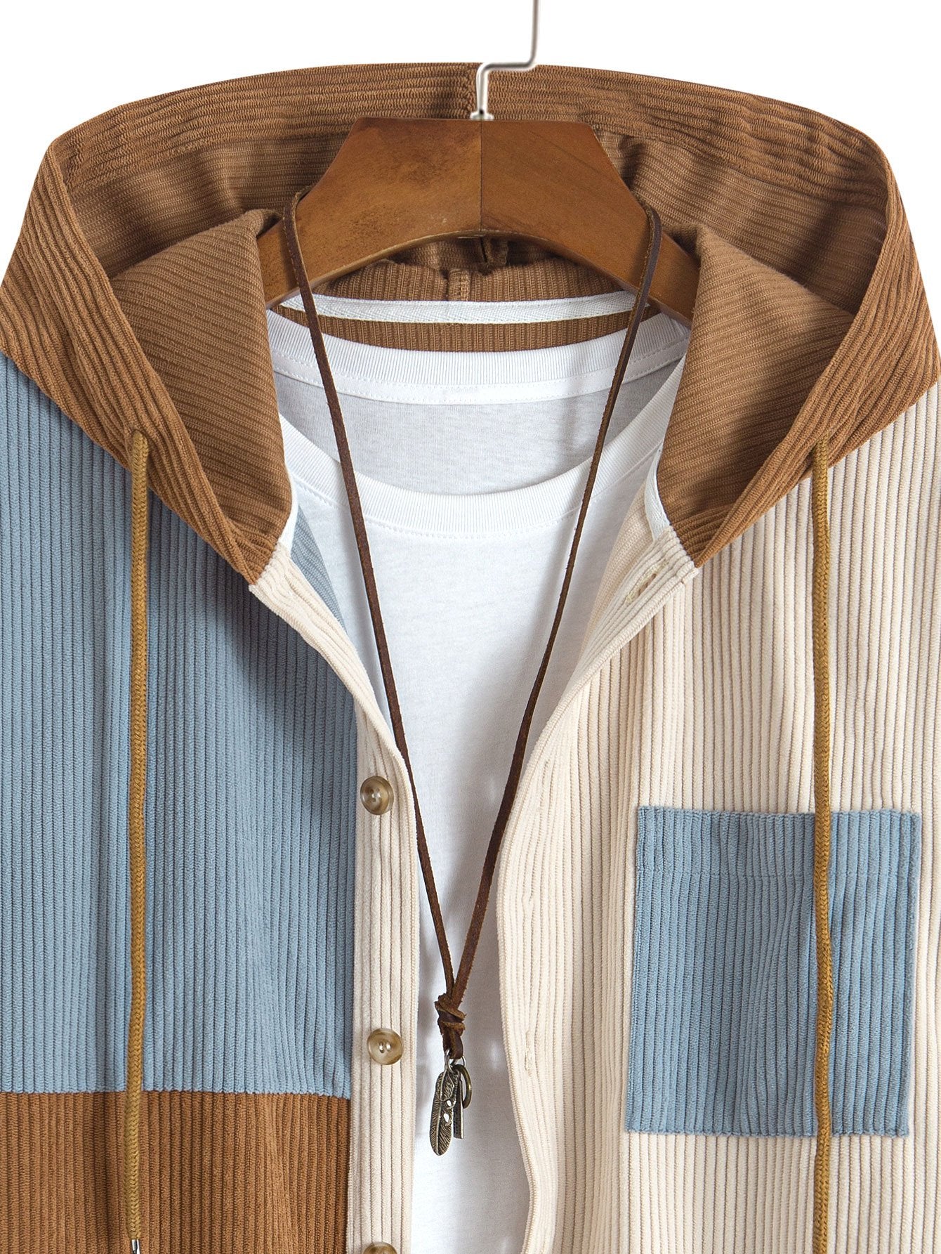 Relax Fit Colorblock Corduroy Hooded Shirt